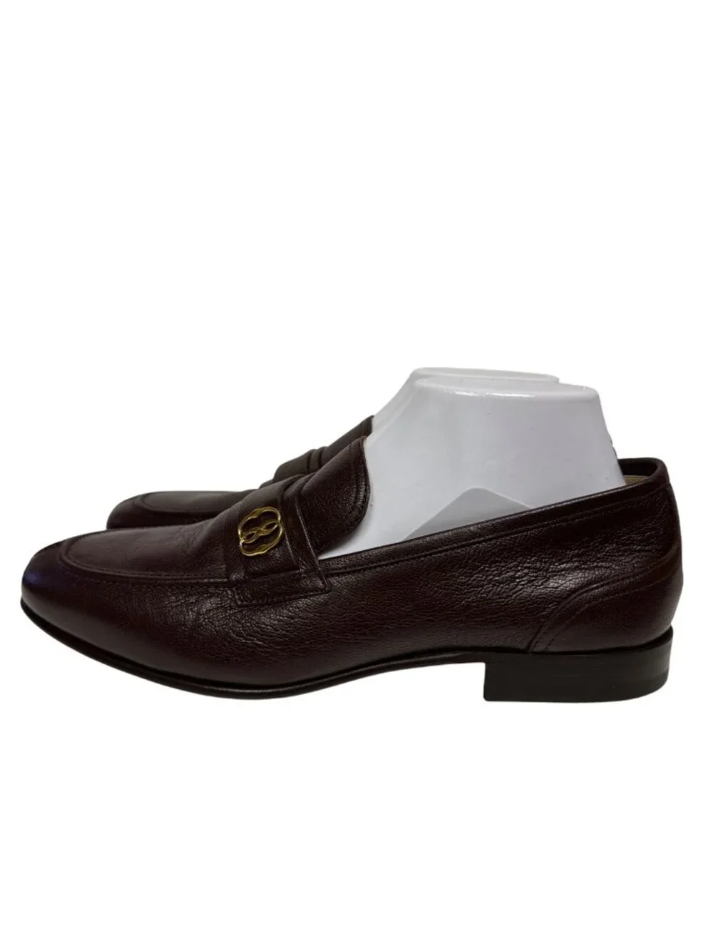 Bally Suisse Men's Brown Pebbled Calf Leather Loafers Gold Logo Size 8 NEW